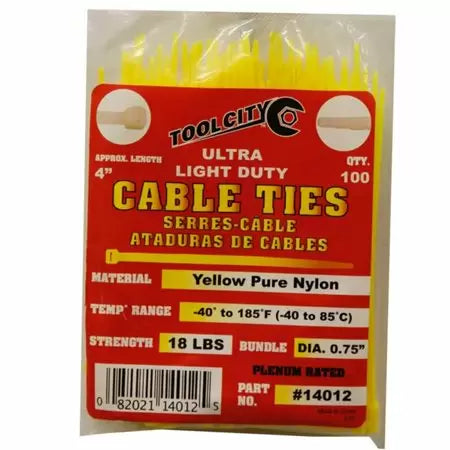 Tool City 4 in. L Yellow Cable Tie 100 Pack (4