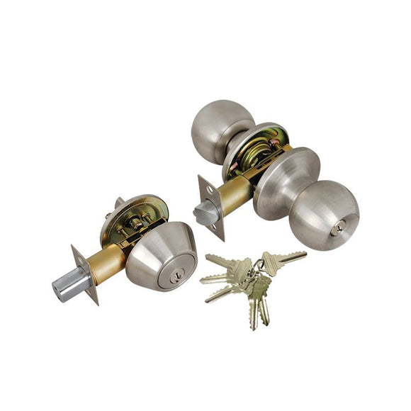Premier Lock Stainless Steel Entry Lock Set Door Knob & Deadbolt With 12 SC1 Keys (2-Pack Keyed Alike)