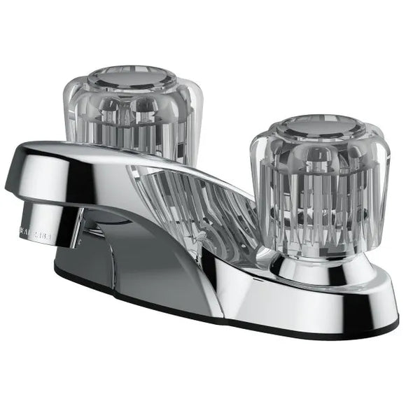 Seasons® Two-Handle Centerset Bathroom Faucet With Acrylic Knobs And Drilled For Pop-Up (Chrome)