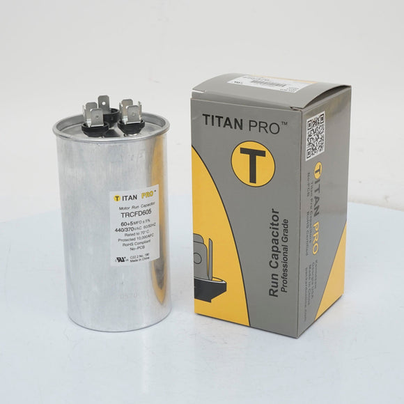 TITAN PRO Run Capacitor 60+5 MFD 440/370 Volt Round (60+5 MFD 440/370 Volt (TRCFD605))