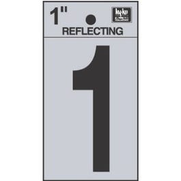 Address Numbers, 1, Reflective Black/Silver Vinyl, Adhesive, 1-In.