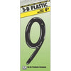 Address Numbers, 9, Black Plastic, Nail-In, 4-In.