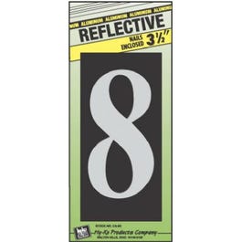 House Address Number 8, Reflective Aluminum, 3.5-In. On 5-In.Black Panel