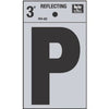 Address Letters, P, Reflective Black/Silver Vinyl, Adhesive, 3-In.